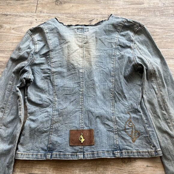 Vintage Baby Phat Denim Jean Jacket Y2K Glam Women Small Embroidered Light Blue - Picture 12 of 14